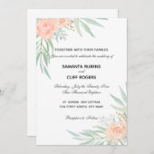 Pfirsich-Blumen und Eukalyptushochzeit Einladung (Vorne/Hinten)