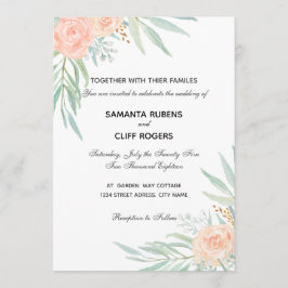 Pfirsich-Blumen und Eukalyptushochzeit Einladung