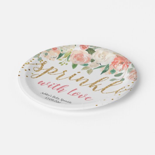 Pfirsich-Blumenbaby besprühen PapierParty-Teller Pappteller (Schrägansicht)