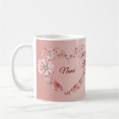 Pfirsich-Blumenherz-Moderne Hochzeitsgeschenk Kaffeetasse (Links)