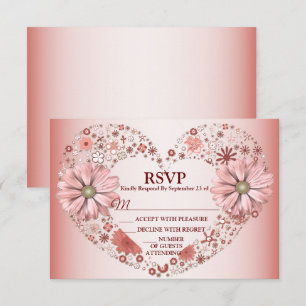 Pfirsich-Blumenherz Moderne Party RSVP Karte