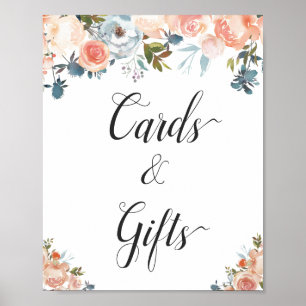 Pfirsich-Blumenkarten und Geschenke Schild