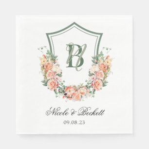 Pfirsich-Blumenwappen-Hochzeit Serviette