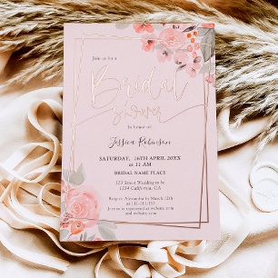 Pfirsich-blumige Roségold-Schrift Brautparty Folieneinladung