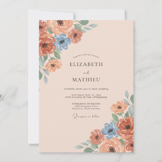 Pfirsich-Blüten-Hochzeit Einladung (Vorderseite)