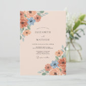 Pfirsich-Blüten-Hochzeit Einladung (Stehend Vorderseite)