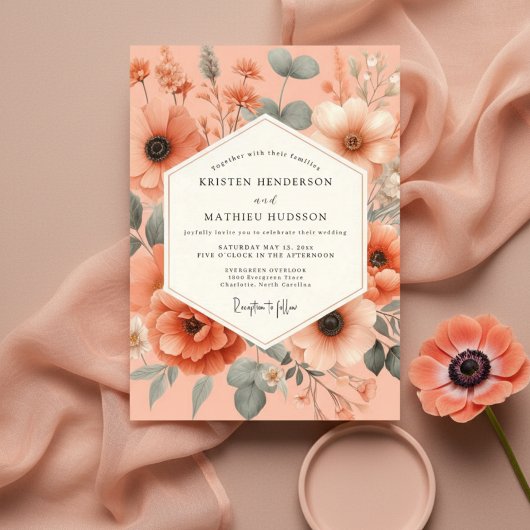 Pfirsich-Blüten-Hochzeit Einladung