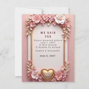 Pfirsich-Blüten-Roségold-Hochzeitskollektion RSVP Karte
