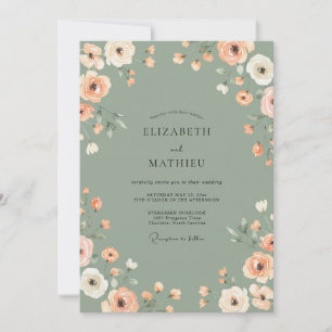 Pfirsich-Blüten-Sage-Hochzeit Einladung