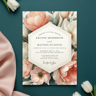 Pfirsich-Blüten Üppige Romanze Hochzeit Einladung