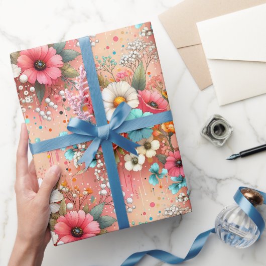 Pfirsich Blütenblüte Geschenkpapier (Schenken)