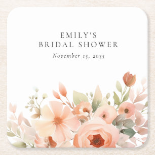 Pfirsich Boho Floral Brautparty Rechteckiger Pappuntersetzer