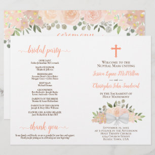 Pfirsich Boho Rosen DIY katholische Hochzeitsprogr
