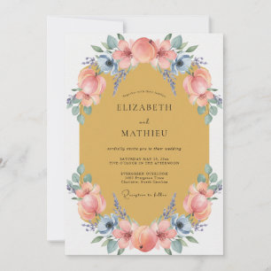 Pfirsich-Botanische Pracht-Hochzeit Einladung