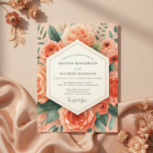 Pfirsich-Botanische-Romantik-Hochzeit Einladung