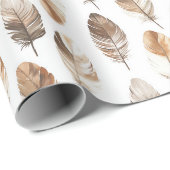 Pfirsich Braune Creme Federn Geburtstag Geschenkpapier (Rolleneckpunkt)
