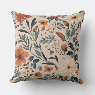 Pfirsich-Braunorange-Navy-Blassblau-Blumenmuster Kissen