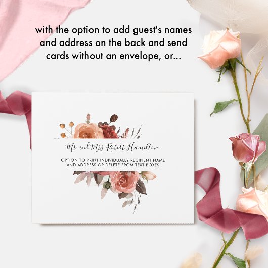 Pfirsich, Burgund Blush Bloral Hochzeitsriss von U All In One Einladung