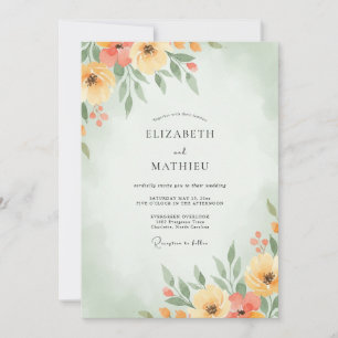 Pfirsich-Butter-Wildblumen-Hochzeit Einladung