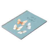 Pfirsich Chic Blaue Schmetterlinge  Notizblock (Linke Seite)