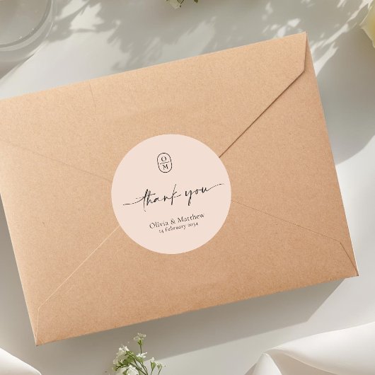 Pfirsich | Chic & Moderne Hochzeitsmonogramm  Runder Aufkleber