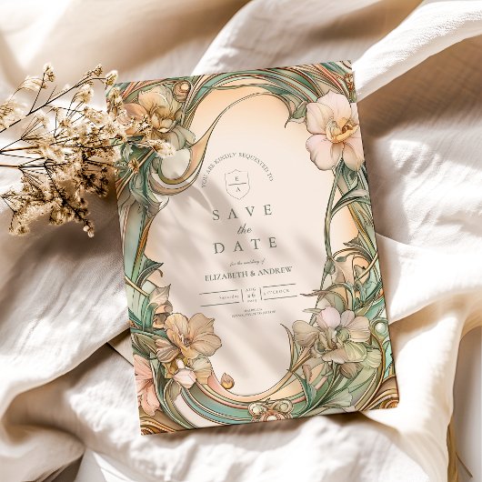 Pfirsich-Creme-Bloom-Hochzeit Save The Date