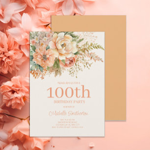 Pfirsich-Creme-Blumen 100. Geburtstag Einladung