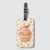 Pfirsich Cupcake Whimsical Dots Gepäckanhänger (Vorderseite Vertikal)