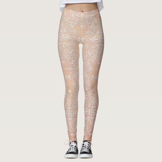Pfirsich-Diamant-Damast-Spitze-Leggings Leggings (Vorderseite)