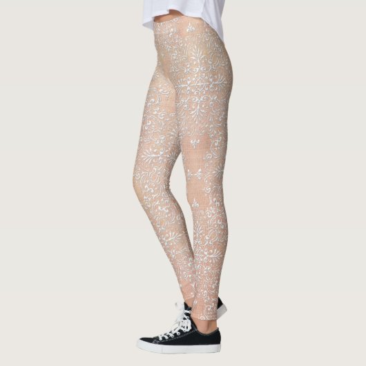 Pfirsich-Diamant-Damast-Spitze-Leggings Leggings (Links)