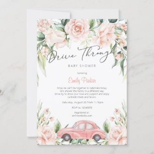 Pfirsich Drive Through Watercolor Floral Baby Shoo Einladung