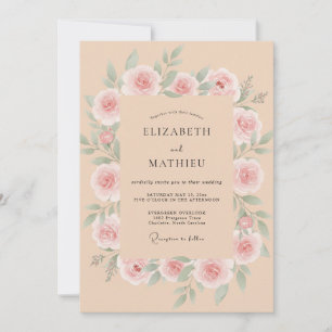 Pfirsich Elegante Rosenhochzeit Einladung