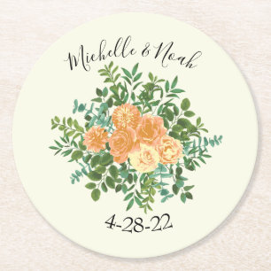 Pfirsich Elfenbein Hochzeit Vintage Rose Runder Pappuntersetzer