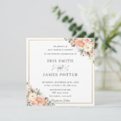 Pfirsich Elfenbeinblüte Blush Bloral Gold Hochzeit Einladung (Stehend Vorderseite)