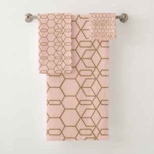 Pfirsich Erröten & Gold Moderne Boho Geometrische  Badhandtuch Set