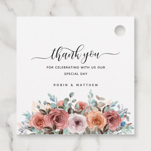 Pfirsich, Erröten, Minzblumenhochzeit Geschenkanhänger (Rückseite)