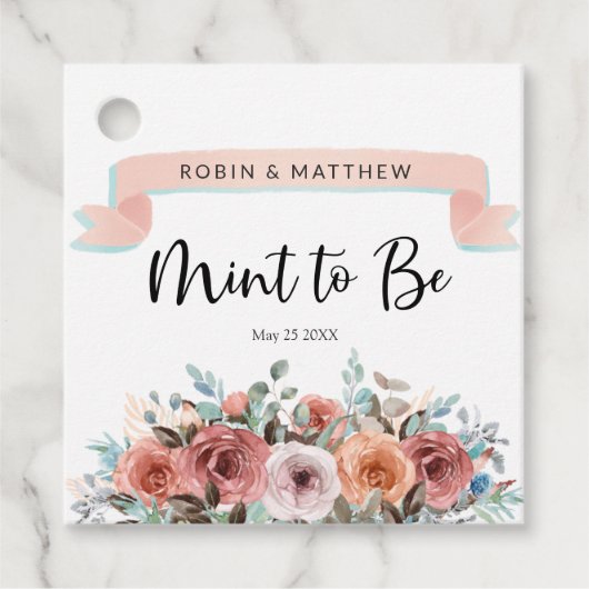 Pfirsich, Erröten, Minzblumenhochzeit Geschenkanhänger (Vorderseite)