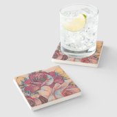 Pfirsich erröten Rose mit Pastellakzenten Steinuntersetzer (Seitenansicht)