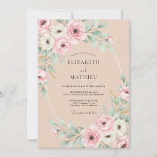 Pfirsich Exquisite Botanische Hochzeit Einladung