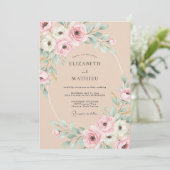 Pfirsich Exquisite Botanische Hochzeit Einladung (Stehend Vorderseite)