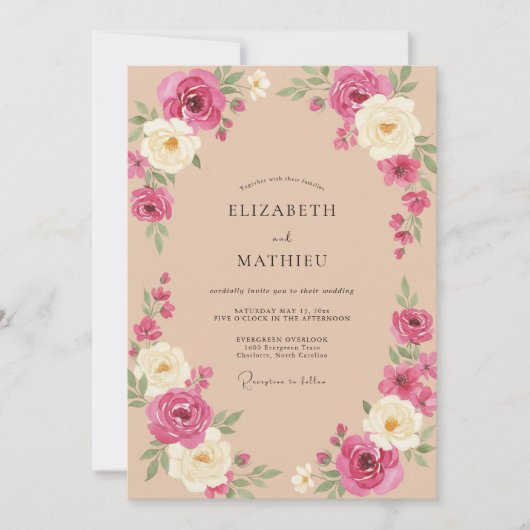 Pfirsich Exquisite Florale Hochzeit Einladung (Vorderseite)