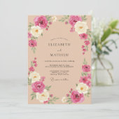 Pfirsich Exquisite Florale Hochzeit Einladung (Stehend Vorderseite)
