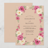 Pfirsich Exquisite Florale Hochzeit Einladung (Vorne/Hinten)