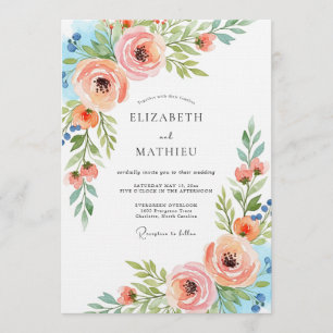 Pfirsich-farbenes, ätherisches Floral-Hochzeit Einladung