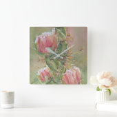 PFIRSICH FARBIGE BIRNEN-KAKTUS-BLUMEN QUADRATISCHE WANDUHR (Zuhause)