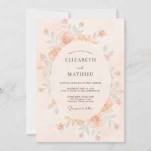 Pfirsich-feine Aquarell-Hochzeit Einladung