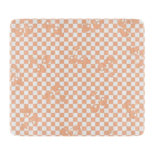 Pfirsich Flaum Kirsch Gingham Muster Schneidebrett (Vorderseite)