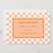 Pfirsich Flaum Orange kariert Gingham-Muster Save The Date (Vorderseite)