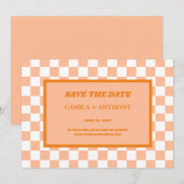 Pfirsich Flaum Orange kariert Gingham-Muster Save The Date (Vorne/Hinten)