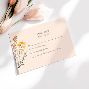 Pfirsich Flaum Wilde Blumen Wiese Hochzeit Antwort Dankeskarte
